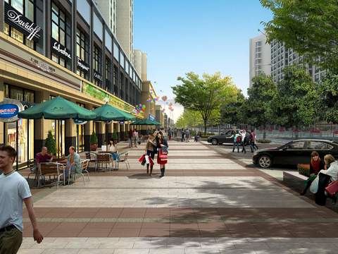  现代商业街步行街景观psd 