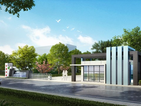  现代保安亭大门围栏外观psd 