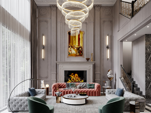  法式别墅挑空客厅3d模型 