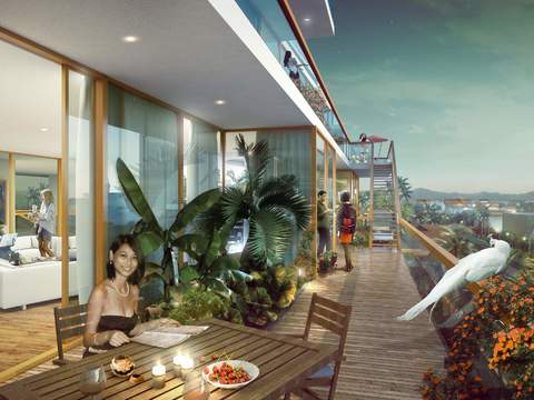  现代酒店阳台夜景psd 