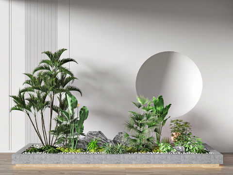  现代假山植物小品3d模型 