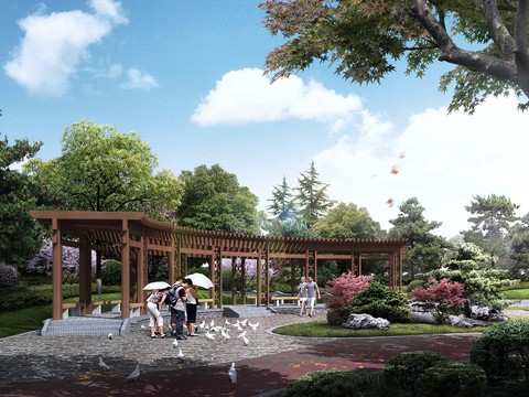  公园长廊外观psd 