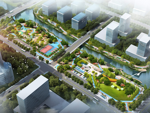  现代湿地园林鸟瞰psd 