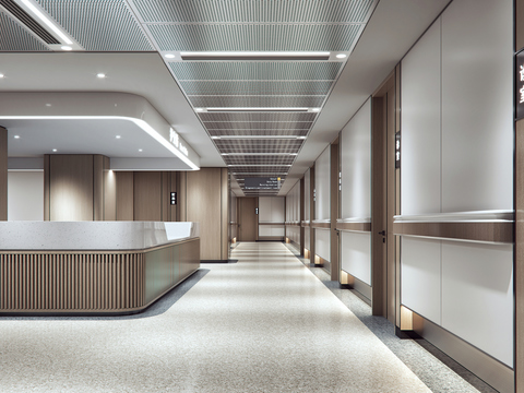  现代医院过道3d模型 