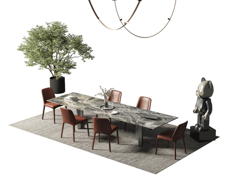 条形餐桌椅3d模型