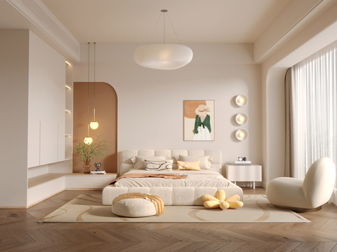 奶油风卧室 主卧 主人房3d模型