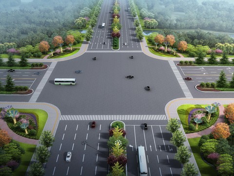  现代道路桥梁鸟瞰景观psd 