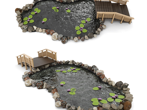  新中式荷花水池小品3d模型 