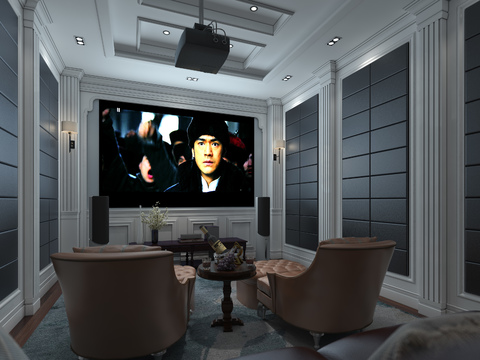  美式视听室影音室3d模型 