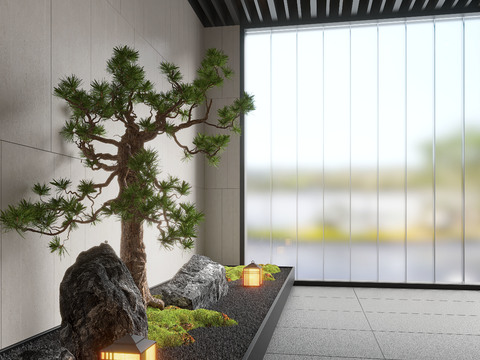  景观小品 松树造景 景观石3d模型 