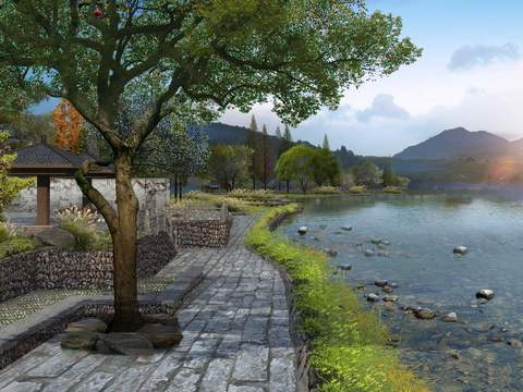  现代湿地公园园林景观psd 