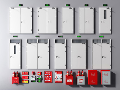 现代消防门消防栓灭火器3d模型