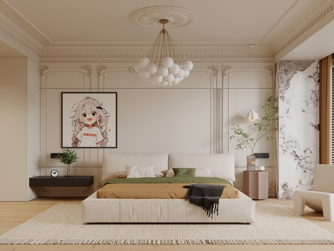 奶油风卧室 主卧 主人房3d模型