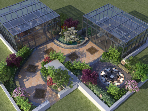 现代园林景观鸟瞰3d模型 