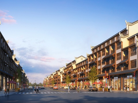  新中式商业街 步行街3d模型 