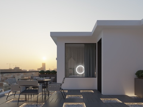  现代顶楼休闲露台3d模型 