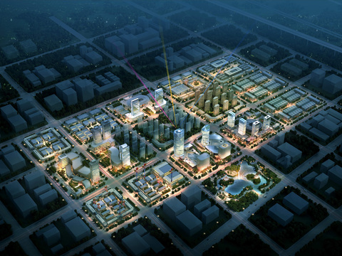  现代城市鸟瞰夜景psd 