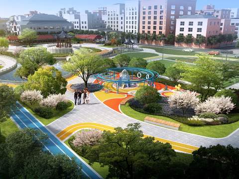  新中式公园 园林景观psd 