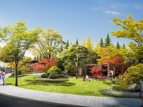  公园廊架景观psd 