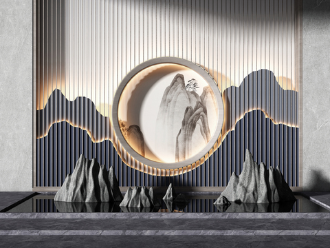  新中式假山景观小品3d模型 