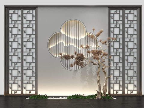  新中式松树景观小品3d模型 