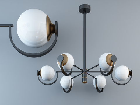 现代金属多头圆球吊灯3d模型