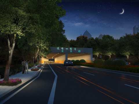  隧道入口夜景psd 