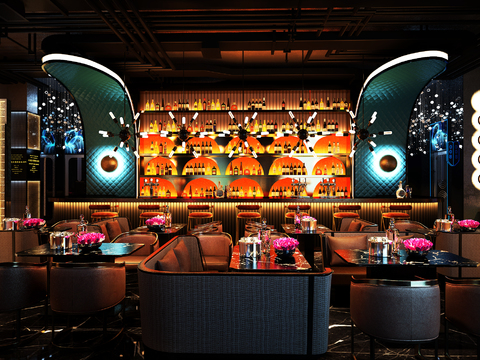  现代复古酒吧3d模型 