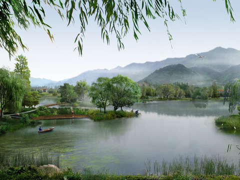  公园湿地景观 河道小溪psd 