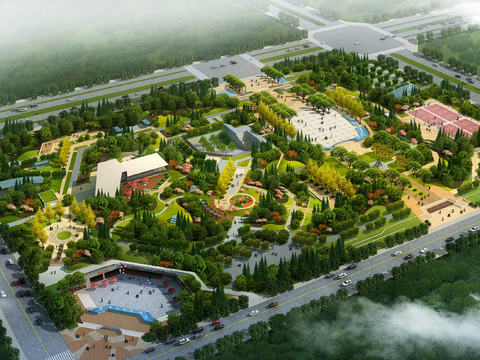  现代园林鸟瞰psd 