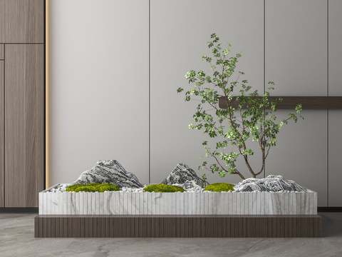  现代假山盆栽园艺小品3d模型 