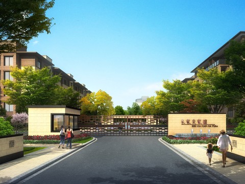  现代小区住宅楼大门入口psd 