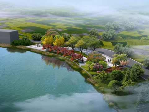  现代湿地园林鸟瞰psd 