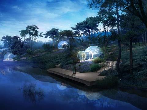  现代湿地森林丛林夜景景观psd 