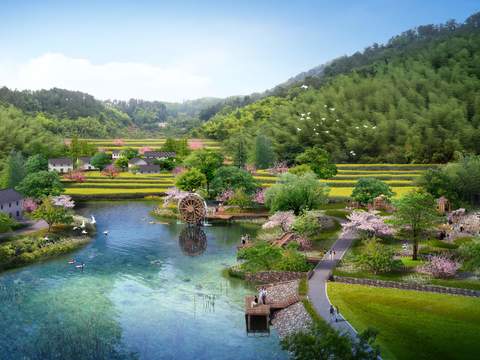  现代湿地田园园林景观psd 