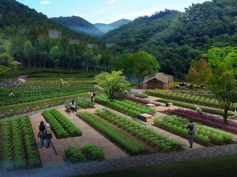  现代菜地园林鸟瞰psd 