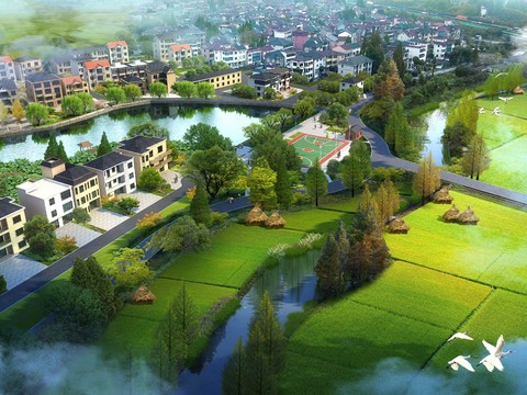  新中式草地园林景观psd 