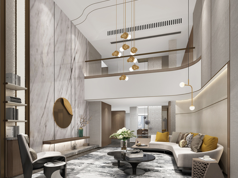  现代复式客厅3d模型 