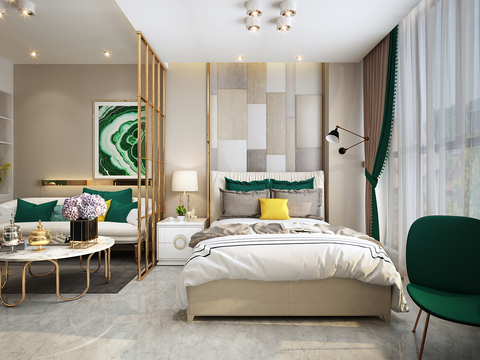  现代轻奢公寓卧室客厅餐厅3d模型 