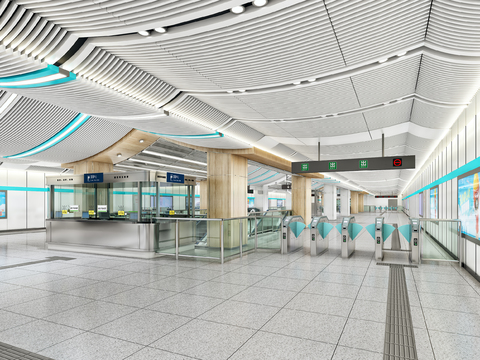  现代地铁车站站厅站台3d模型 