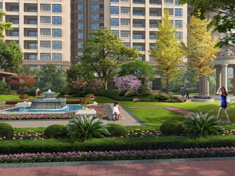  现代小区公园园林景观psd 