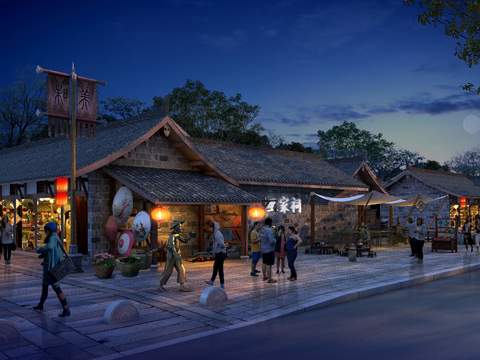  中式商业街夜景psd 