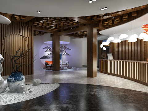 新中式民宿酒店大堂3d模型