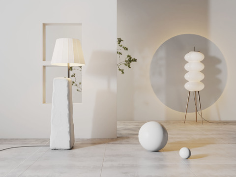  现代轻奢陶瓷落地灯3d模型下载 极简客厅装饰灯 球形艺术灯饰 嵌入式植物背景家居灯 