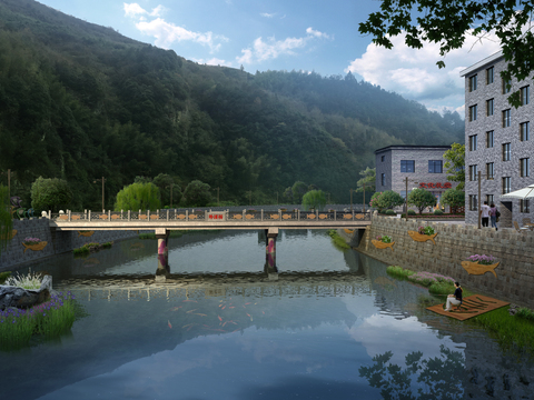  现代公园外溪桥外观psd 