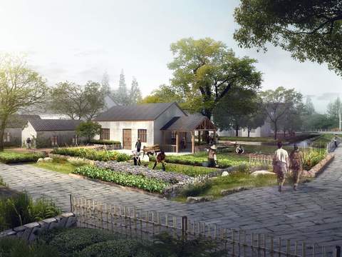  新中式菜地田园园林景观psd 