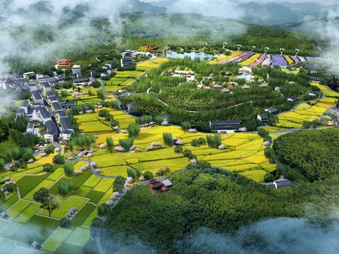  园林景观鸟瞰psd 