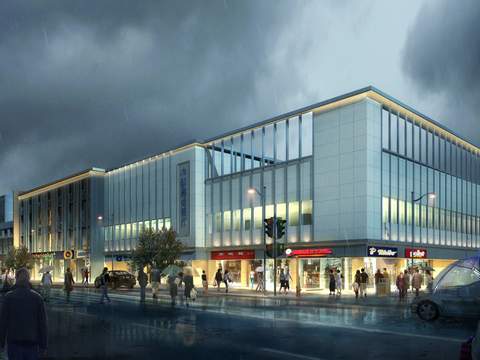  现代商业楼建筑外观夜景psd 