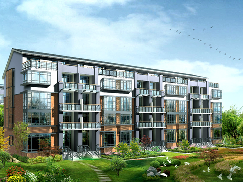  现代住宅楼外观psd 