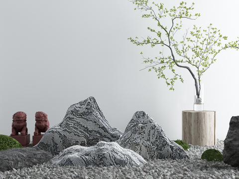  新中式山石景观小品3d模型 